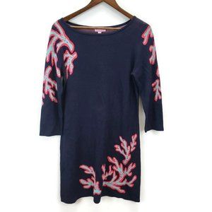Lilly Pulitzer Womens Polly Sweater Shift Dress Size L Coral Jacquard Navy NWT